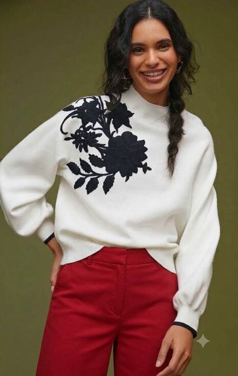 Anthropologie Sweaters - Anthropologie Beatriz Floral Applique Mock Neck Sweater. Size S. Ret. $138